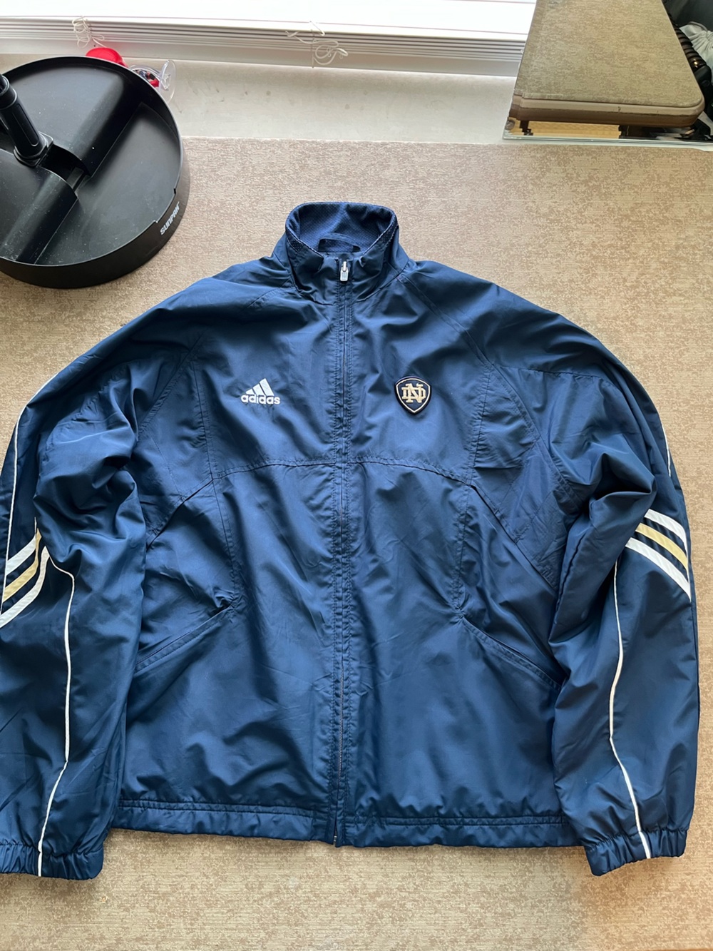 adidas Navy Windbreaker Jacket with White Stripes